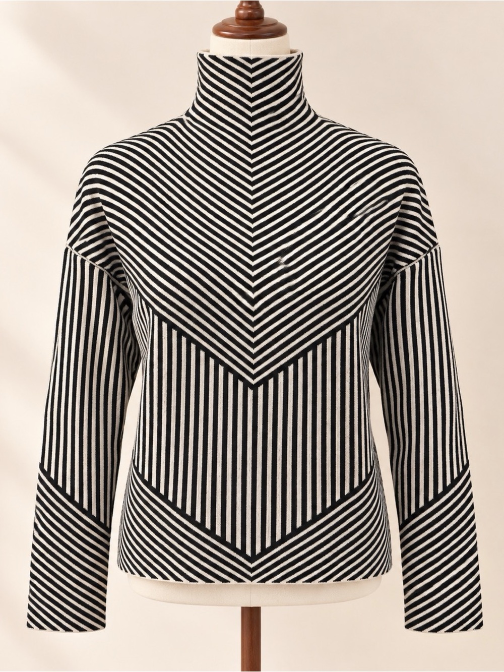Tahari Black and White Striped Turtleneck Sweater